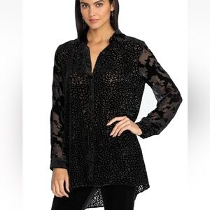 Johnny Was Audrey Button Down Shirt Long Sleeve Top V-Neck Black New Size L